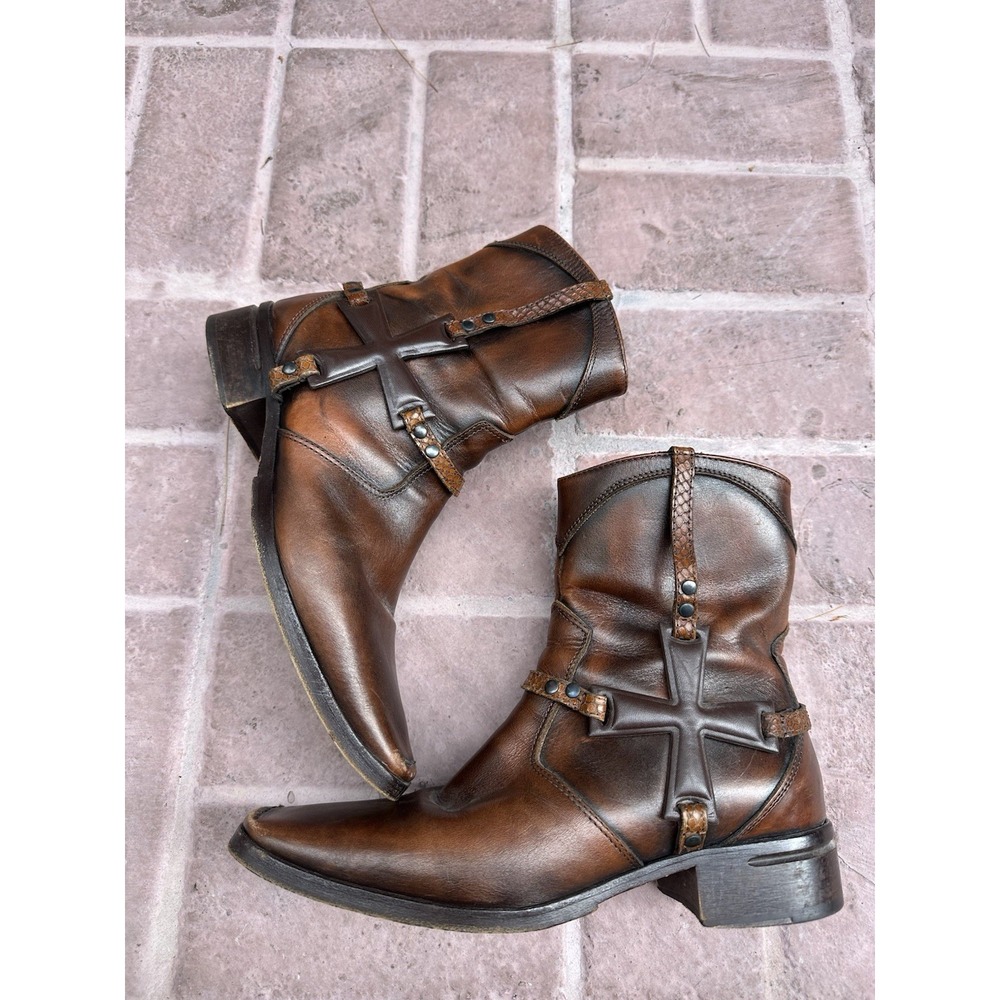Vintage Mark Nason "Corleone" Iron Cross Leather Harness Boots - Size 8.5 *READ